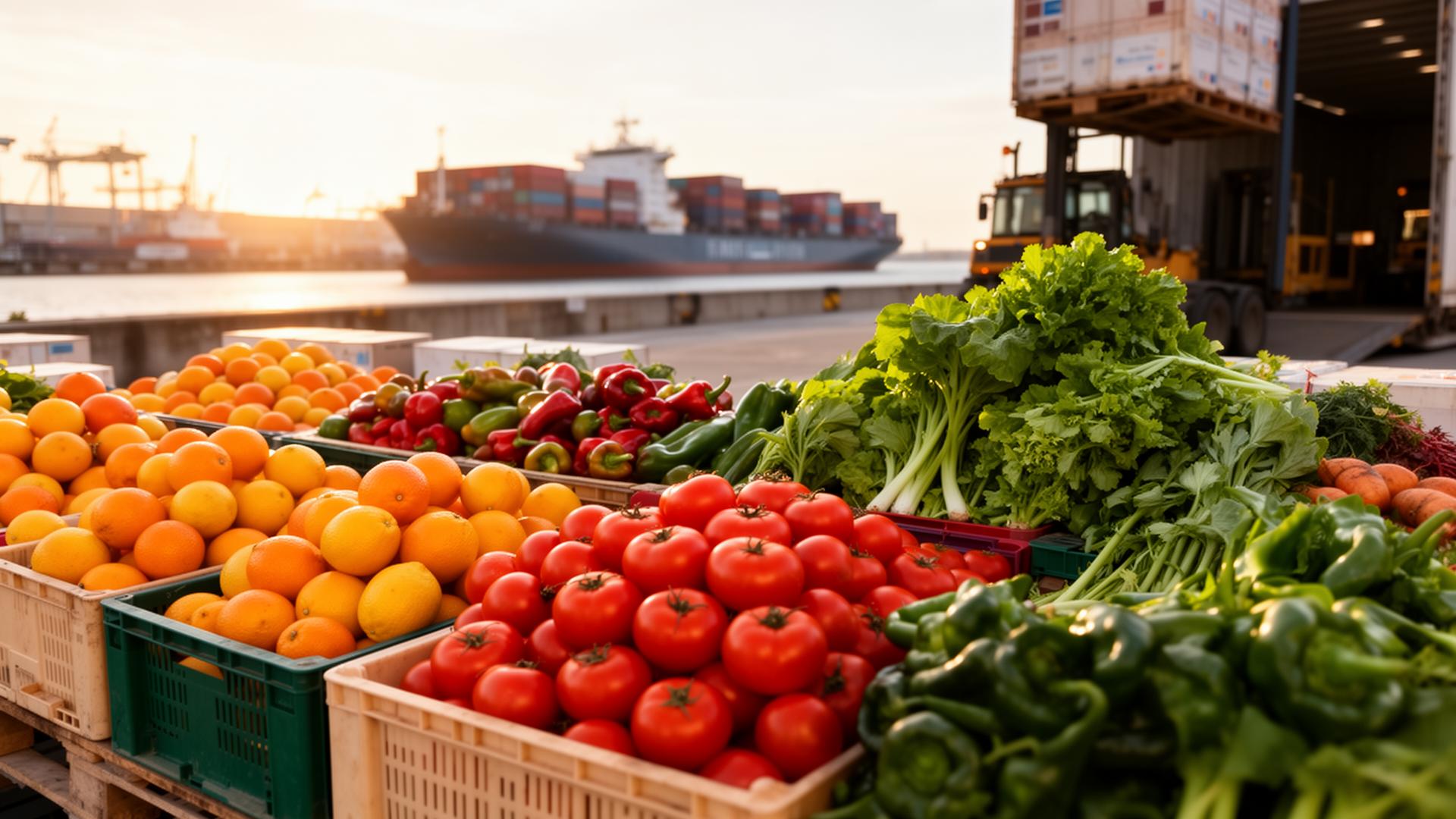 Fresh produce crates being prepared for international export